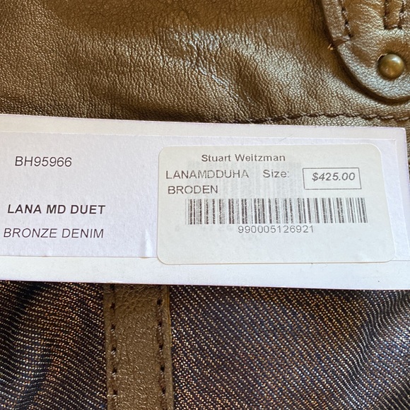 Stuart Weitzman Beautiful Shimmering Bronze Denim Logo Bag NewWithTags - Picture 12 of 15